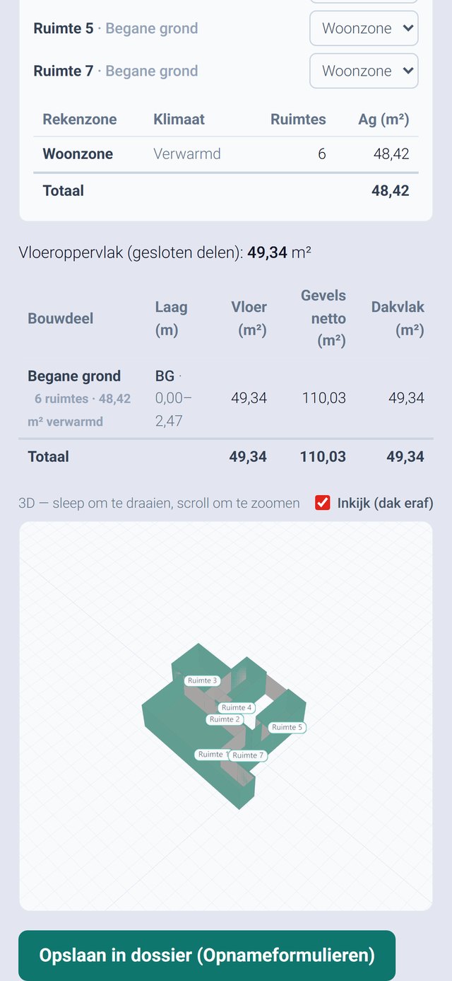 DuraGo opname-app: 3D-weergave van de gescande woning met de ruimtes benoemd