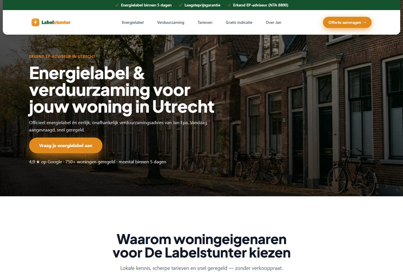 Voorbeeld van een energieadviseur-website gebouwd met de DuraCheck websitebuilder